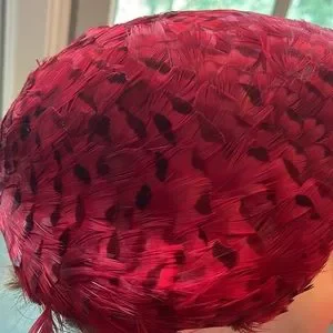 VINTAGE MUIR’S EAST ORANGE RED FEATHER HAT 7 by 7 1/2 in. taupe_gold_brink_wine_FC_Cinna  main image 4